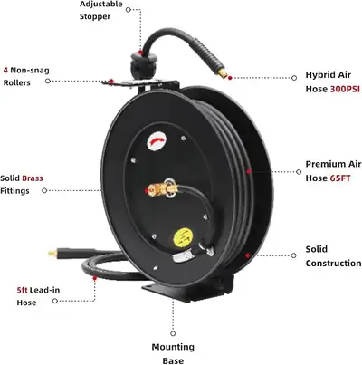 Retractable Air Hose Reel, 3/8 IN x 50 FT, View more