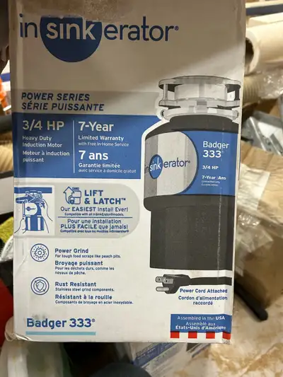 InSinkErator Badger 333 Garburator – 3/4 HP (New in , View more