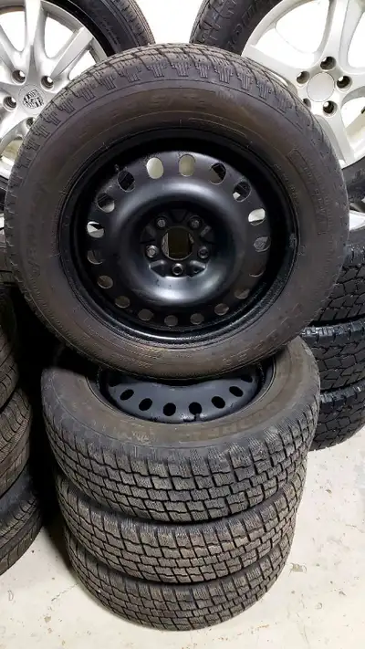 Cooper Weather-Master S/T2 M+S "Studdable" Snow tires on black steel rims. - 225/60R17 - 85% Thread...