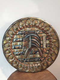 16" vintage copper plate, shows King Totankhamon made in Egypt.