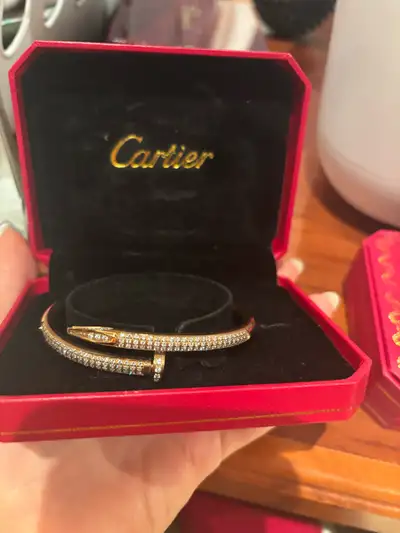 Gold-Tone Nail Design Bracelet with Full Crystal Pave (Cartier Style) This eye-catching bracelet fea...