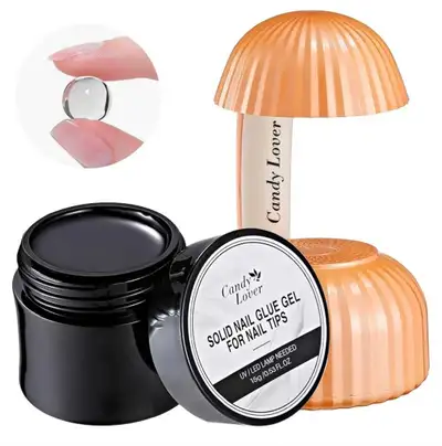 Candy Lover Solid Nail Glue Gel, Solid Nail Glue Gel for Press on Nails with 18W Mini UV LED Lamp Na...