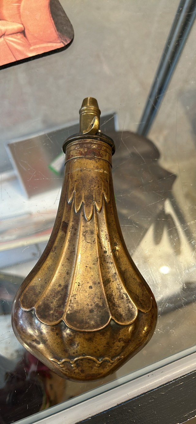 Antique Brass Black Powder Flask, Arts & Collectibles, Barrie