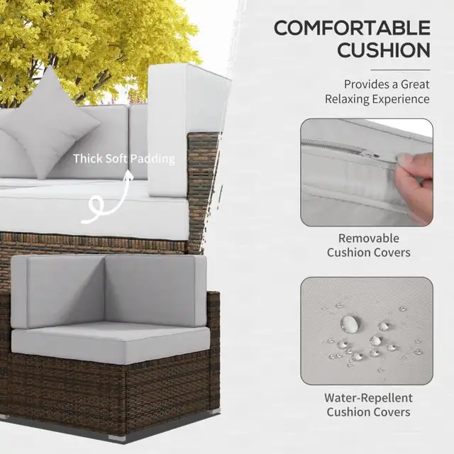 9 Pieces Wicker Patio Furniture Set with Cushion, Light Grey in Patio & Garden Furniture in Markham / York Region - Image 6