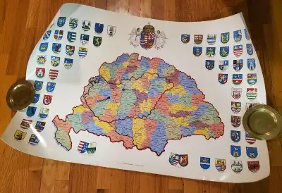 Vintage 1991 map of Hungary poster in great used condition. Measures 32.5" x 22". Printed by Vorosva...