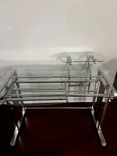 Tempered Glass Computer Desk with Chrome Accents & Keyboard Tray, View more