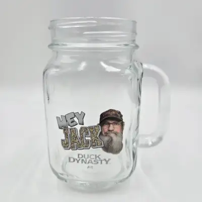Duck Dynasty Uncle Sye Hey Jack Mason Jar Mug Glass Cup Handle A&E Collectors Clear Drink Read You H...