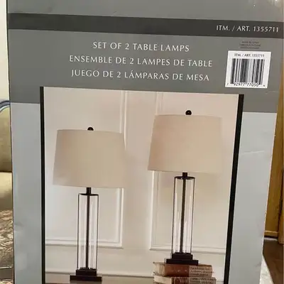 Table lamp glass and steel base pack of 2, View more