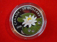 2010 "WATER LILY" SILVER COIN with SWAROVSKI CRYSTALS
