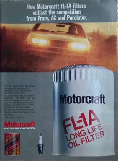 1985 Motorcraft FL-1A Oil Filter Original Ad, View more