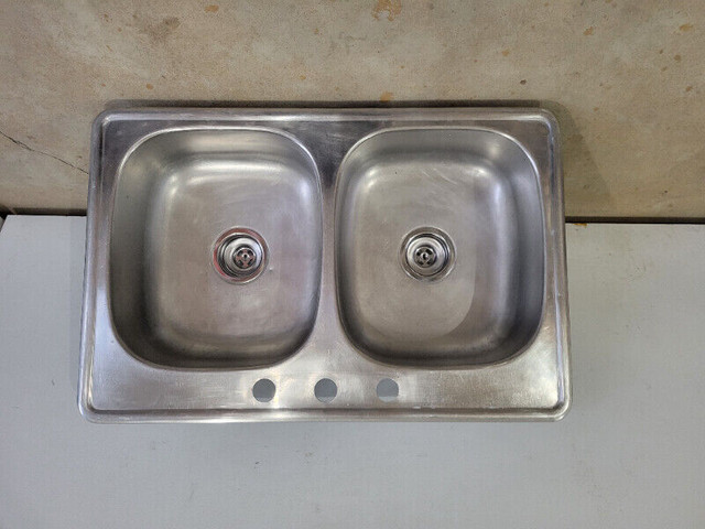 SS Double Sink with Brand New Strainers and Plugs in Plumbing, Sinks, Toilets & Showers in Lethbridge - Image 2