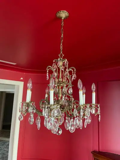 Antique brass and glass chandelier , View more