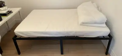 Queen Bedframe, full mattress and light blanket, View more