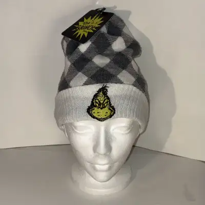 Dr. Seuss The Grinch Grey White Winter Hat Beanie Toque - NEW, View more