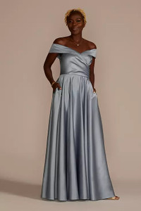 Off shoulder satin ball gown