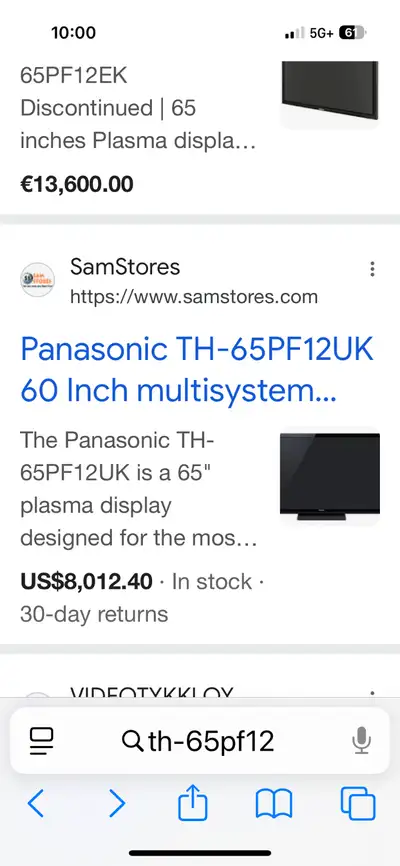 Panasonic TH 65PF12 Plasma Monitor/TV, View more