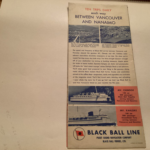 Vintage Rare BC  Black Ball Line Ferry Service and  Map  in Arts & Collectibles in Kamloops - Image 2