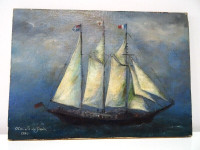 NAUTICAL painting SCHOONER SHIP Flags canvas oil Brazil CALIXTO