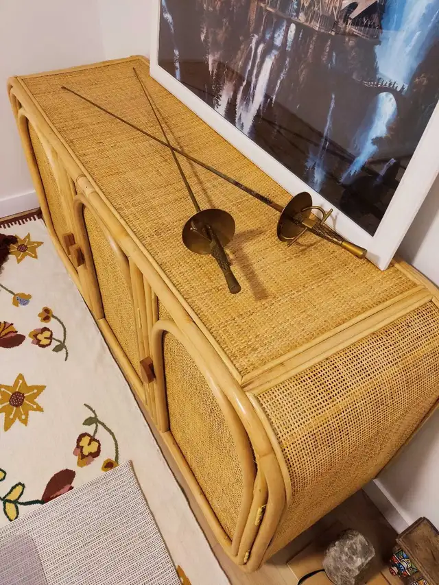 Rattan Wooden Sidboard Buffet Cabinet in Hutches & Display Cabinets in Edmonton - Image 3