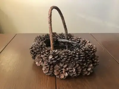 Decor Pinecone Holiday Seasonal Small Basket Home Decoration , View more