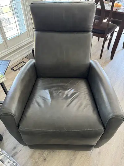 Pair Top Grain Grey Leather Recliners, View more