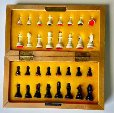 VTG Folding Wooden Magnetic Chess Set Chessboard Plastic Pieces, View more