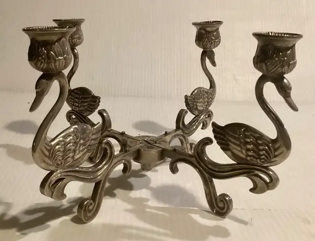 Vintage Silver Plated Swans Candelabra Centrepiece in Arts & Collectibles in St. Catharines - Image 8