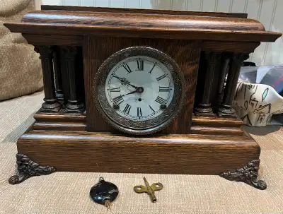 ANTIQUE PEQUEGNAT BERLIN GRECIAN MANTLE CLOCK COMPLETE, View more