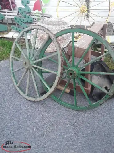 WOODEN Wagon Wheels 40 inch. Newfoundland wooden wagon wheels are traditional components used in hor...