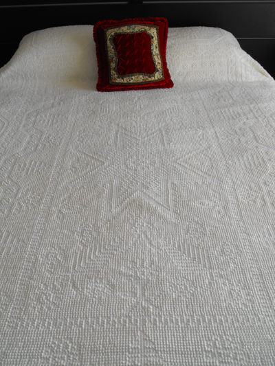 Vintage White Chenille Bedspread 1950's including Velvet Pillow, View more