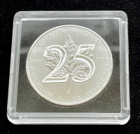 2013 $5 Fine 1 oz Silver Maple Leaf Coin Canada 25th Anniversary