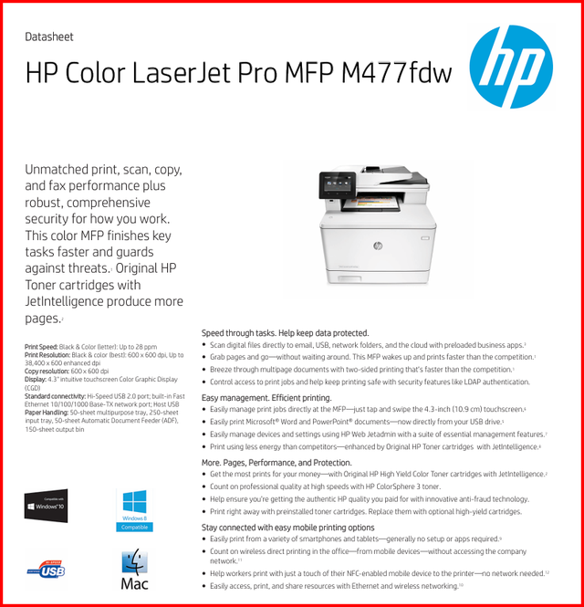 HP Color  Laserjet Pro MFP M477fdw printer for sale in Printers, Scanners & Fax in Edmonton - Image 3