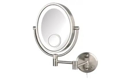 Jerdon 8-Inch Two-Sided Swivel Oval Halo Lighted Wall Mount Mirror with 10x and 15x Magnification, 1...