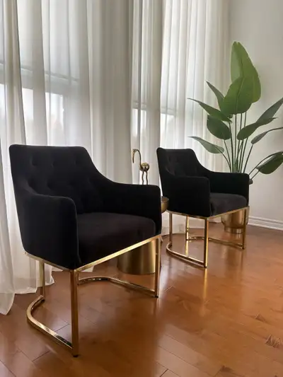 2 Velvet Armchairs with Gold Metal Legs, View more