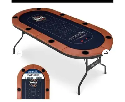 SereneLife 72" 8-Player Poker Table – Foldable Oval Texas Hold’em Table with Blackjack Layout, Water...