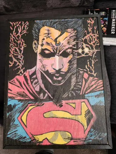 I'm selling a new Superman comic box, featuring hand-painted artwork on all sides. It showcases icon...