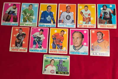 Half price! 11 non-mint 1970-71 OPC cards, one 1971-72 card, View more