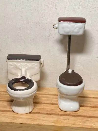 VINTAGE TWO PORCELAIN DOLL HOUSE FURNITURE TOILETS, View more