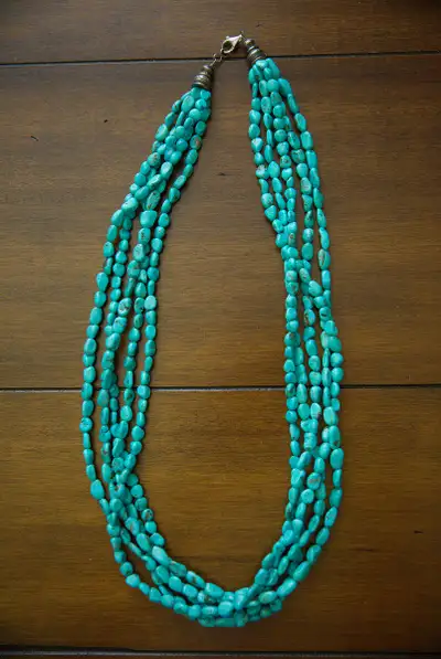 Vintage Navajo five-strand turquoise nugget necklace, View more