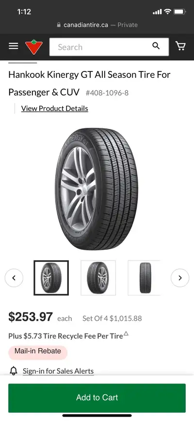 One Season Used Hankook Premium tire for Sell. 225/60/R17 Tires. Selling because upgraded to higher...