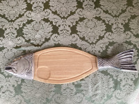 Fish shaped charcuterie wood and metal board