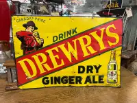 Early scarce Drewrys Dry ginger ale sign 