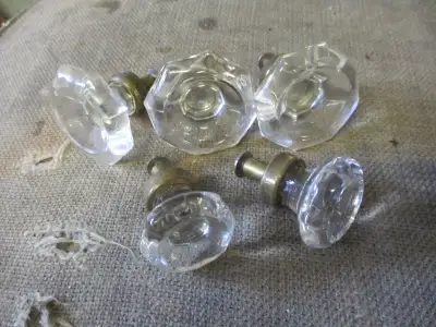 1920s CRYSTAL GLASS CABINET KNOBS PULLS $5 EA. RESTORATION REFIT, View more