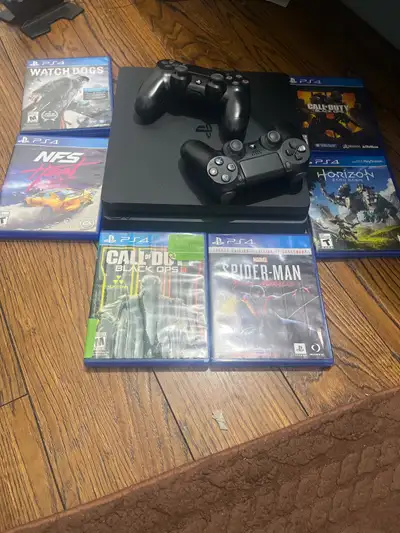 PS4 Slim Bundle  with 2 controllers and cable, View more
