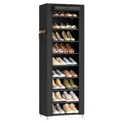 10-Tier Shoe Storage Rack with Cover & Side Pockets, View more