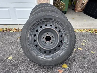 205/55R/16 tires, 5x114.3 wheels. One tire has a plug (see picture) but lots of life left in them.