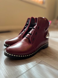 European Stule Dark Red Leather Shoes