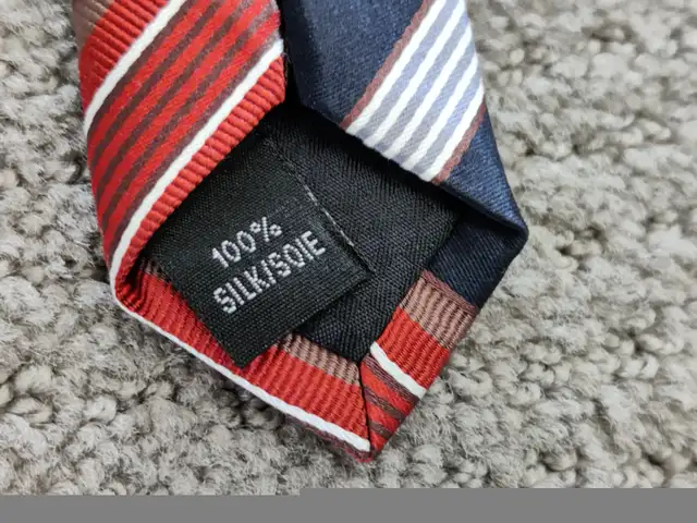Men's Silk Neck Ties - Mantles - 100% Silk - Navy Blue / Orange in Men's in Calgary - Image 5