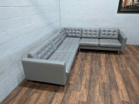 (Like New) Grey leather Ikea Morabo sectional. FREE DELIVERY 