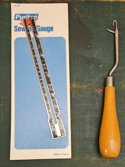 METAL SEWING GAUGE AND BENT LATCH HOOK, View more